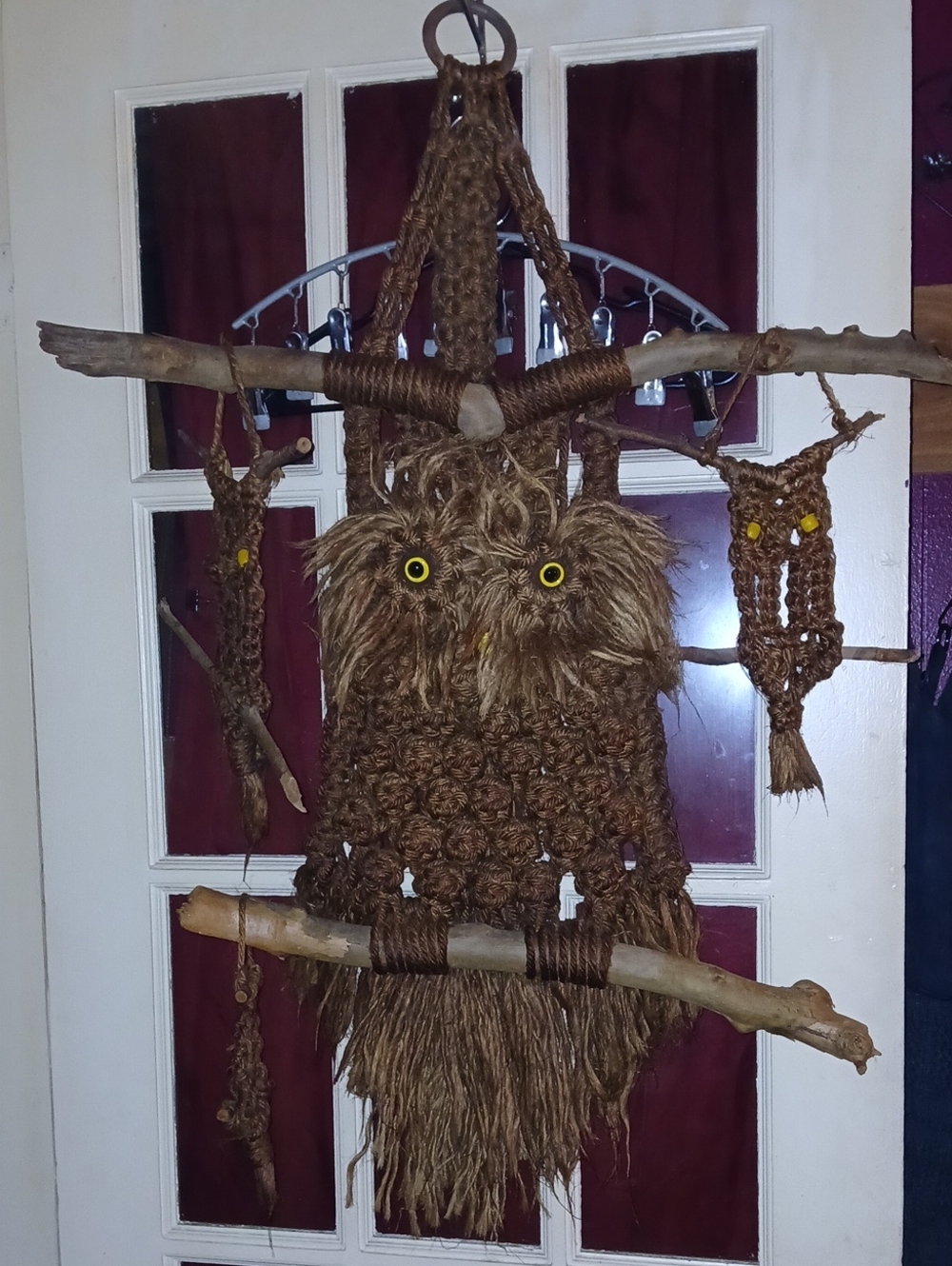 Handcrafted Brown Macramé Owl Wall Hanging - Rustic Home Art